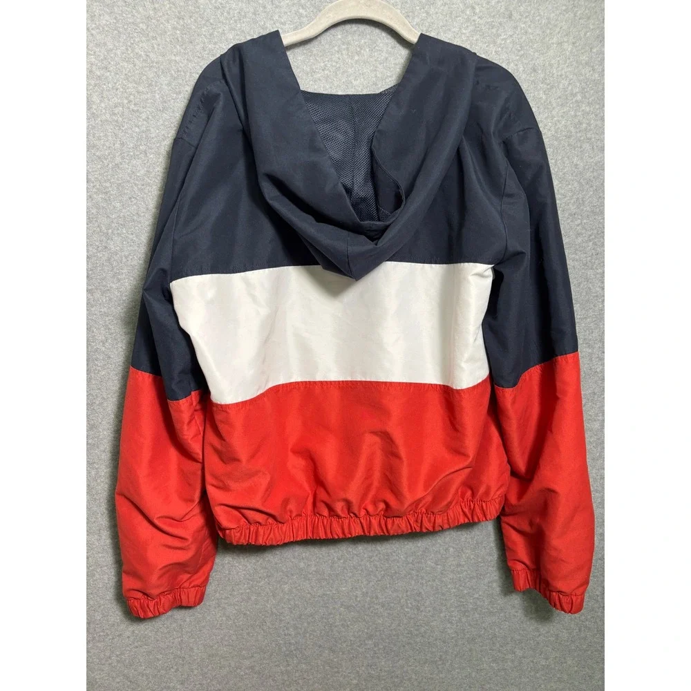 Forever 21 Colorblock Cropped Windbreaker Jacket Red Navy White Large Coastal